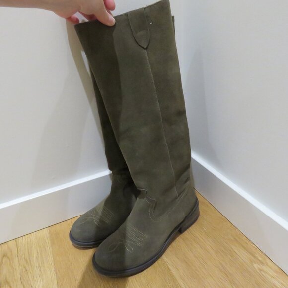 FREE PEOPLE Arya Olive Green Suede Knee High Riding Campus Boots Shoes Western - Picture 8 of 13